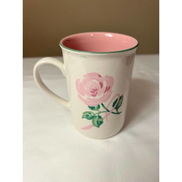 Breast Cancer Awareness Rose Mug from Avon Pink inside, Rose‎ on both sides. - Picture 1 of 4
